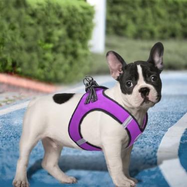 Imagem de Peitoral antipuxão para cães pequenos – colete de tecido Oxford durável com tiras refletivas, malha respirável, roxo fácil de usar PP (pescoço: 23,5 cm - 25,5 cm, peito: 28,5 cm - 30,5 cm)