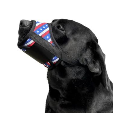 Imagem de Focinheira de cachorro, estampa de bandeira, manga respirável, bebível, ajustável, segura para animais de estimação, focinheira preta para evitar mordidas e latidos (S)