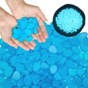 Imagem de Pedras decorativas que brilham no escuro - pacote com 400 pedras artificiais para vasos, aquários e decoração de jardim - Pedras artesanais DIY para casa, caminhos e paisagismo (azul)