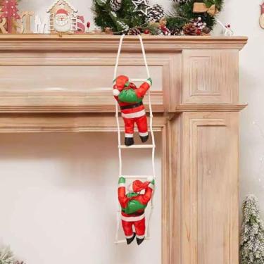 Imagem de Natal Papai Noel escalar escadas - corda de escalada de Papai Noel para decoração de parede de porta de casa de festa de Natal