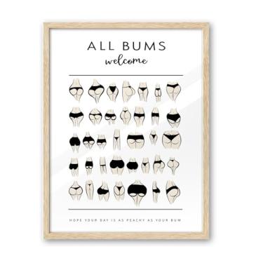 Imagem de iHery Arte de parede emoldurada de madeira de nogueira de carvalho natural, 30,5 x 40,6 cm, todos os s são bem-vindos, bons, bumbum, banheiro, parede, decoração, para vaso sanitário, conjunto