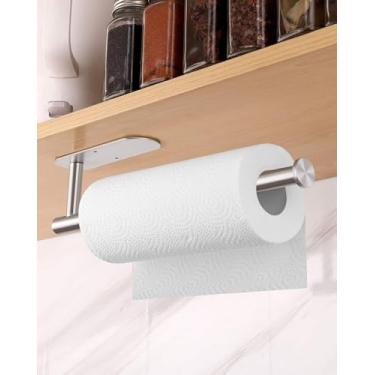 Imagem de Suporte de toalha de papel sob o armário autoadesivo ou suporte de toalha de parede de perfuração para suporte de rolo de cozinha, 1 pacote prateado