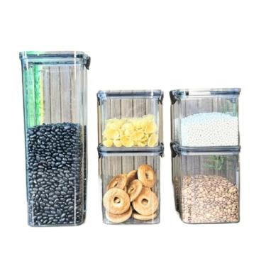 Imagem de Potes Hermeticos para Mantimentos,Conjunto de Potes HerméTicos em AcríLico Cristal Com Trava E Design EmpilháVel - Organizador para Mantimentos(Kit D(5 Peças))