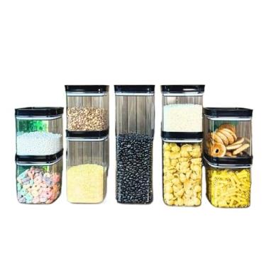 Imagem de Potes Hermeticos para Mantimentos,Conjunto de Potes HerméTicos em AcríLico Cristal Com Trava E Design EmpilháVel - Organizador para Mantimentos(Kit H (9 Peças))