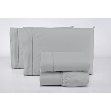 Imagem de Jogo Lençol Casal 4 Peças 100% Algodão 200 Fios Toque Macio (Cinza)