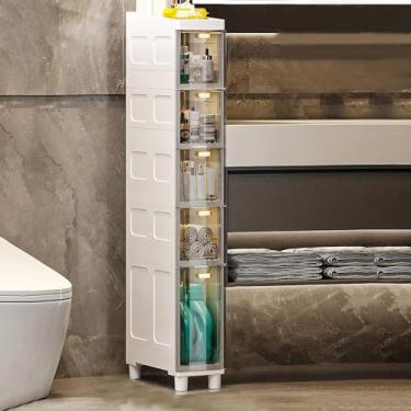 Imagem de Armário De Chão Alto Estreito, Armário De Banheiro De 3/4/5 Andares, Organizador Lateral Com Gavetas E Rodízios De Plástico, Torre De Cômoda Estreit, Transparent Gray -14cm, 5 Tier