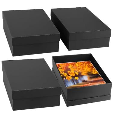 Imagem de AOBOPLE Pacote com 4 caixas de armazenamento de fotos, 24 x 32 x 8 cm, caixa de armazenamento de arquivo com tampas, caixa de lembrança perfeita para armazenar sua foto, documentos, lembranças e joias