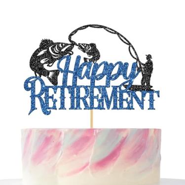 Imagem de Happy Retirement Cake Topper, Blue Glitter Fishman Go Fish Retirement Party Decorations Men Women Fishing Themed Retire Party Supplies for Coworker