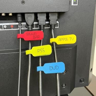 Imagem de 20 etiquetas de cabos multicoloridas: escreva em etiquetas de cabo para facilitar o gerenciamento e identificação do cabo
