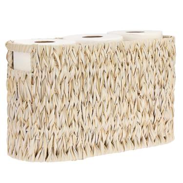 Imagem de Sumnacon Cesto de armazenamento de papel higiênico independente, suporte de papel higiênico tecido com alça, cestos decorativos estreitos de banheiro caixote organizador de plástico resistente para