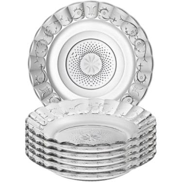 Imagem de Conjunto de Pratos de Vidro Egípcio Estrela, Design Artesanal, Transparente, 21,5cm x 3,2cm, 6 Peças, Padrão Estrelado, Vidro Temperado