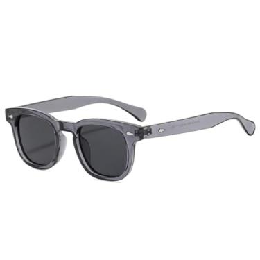 Imagem de VFDHN Óculos de sol femininos da moda com rebites, armação retrô com lentes transparentes UV400 (cinza e preto)