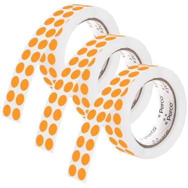 Imagem de Perco Etiquetas adesivas fluorescentes laranja perfuradas de 1/2 polegada - 3 rolos, 9.000 adesivos redondos - com adesivo permanente para calendários, codificação de cores, rastreamento de