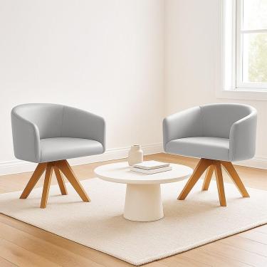 Imagem de Poltrona Sala Base Giratória Madeira Arielle Sintético Cinza D03 - D'rossi