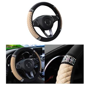 Imagem de Couslcd Capa de volante de carro brilhante, protetor de volante elástico de couro macio de strass de 38 cm, diamante de cristal brilhante para mulheres e meninas, acessórios de interior de carro para