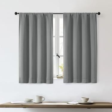 Imagem de OWENIE Cortinas blackout curtas cinza claro Sally para quarto, sala de estar, 113 cm de comprimento, conjunto de 2 painéis, cortinas blackout sólidas com economia de energia isolada, cortinas blackout
