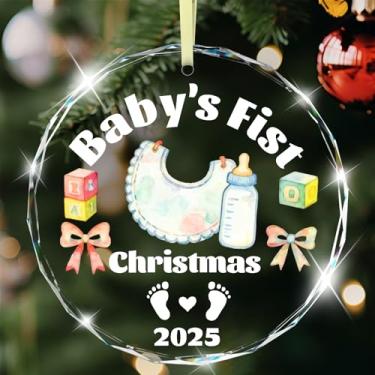 Imagem de Primeiro enfeite de Natal do bebê 2025 para novos pais lembrança de cerâmica ideal para novas mamãe e papai, primeira vez como uma família de três