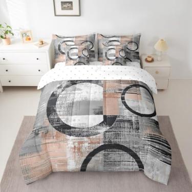 Imagem de Feelyou Conjunto de edredom abstrato com 7 peças, Queen, moderno, arte abstrata, geométrico, para decoração de quarto, cinza-acastanhado, macio