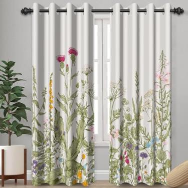 Imagem de Cortinas blecaute com estampa botânica de folhas verdes brancas para sala de estar, cortinas de janela com padrão floral colorido para quarto, cortinas inspiradas na natureza com filtragem de luz para
