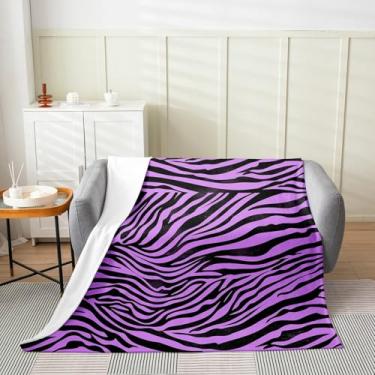 Imagem de jejeloiu Cobertor de lã de leopardo infantil solteiro 152 x 203 cm roxo zebra flanela cobertor felpudo para meninos meninas adolescentes estampa animal simples listras modernas decoração de quarto