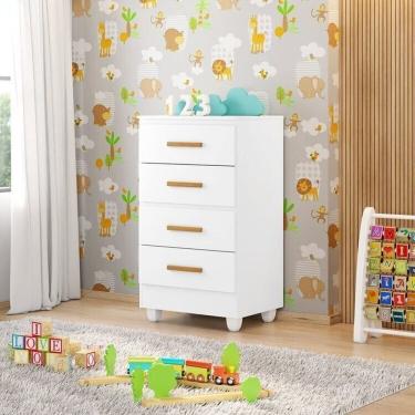 Imagem de Quarto Bebê Infantil com Guarda-Roupa 3 Portas e 2 Gavetas com Cômoda 4 Gavetas Branco