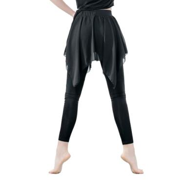 Imagem de Calça Legging Feminina 2 Em 1, Saia Modal Ia de Chiffon Assimétrica Fina Para Dança Yoga Pilates Balé Jazz Calça Cropped Latina