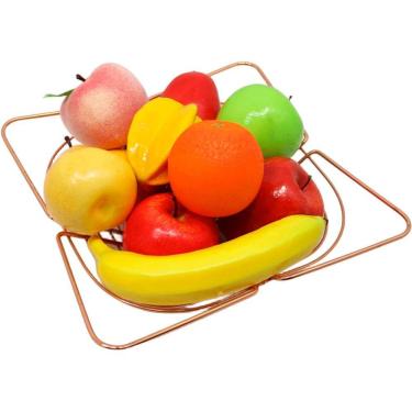 Imagem de Kit Fruteira Frutas Artificial Isopor E Cesta Rose Gold Inox