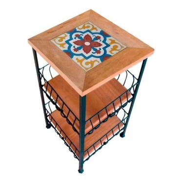 Imagem de Fruteira de ferro e Madeira Ladrilho Hidráulico artesanal - Estilo Rús