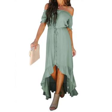 Imagem de Vestido maxi Happy Sailed Off Ombro com babados na bainha verde