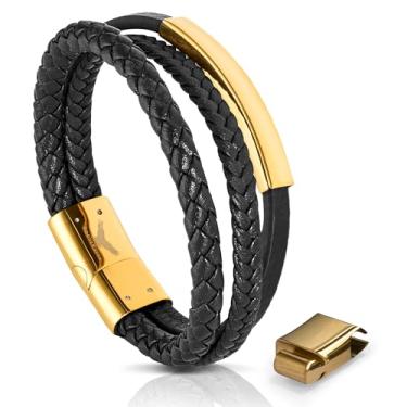 Imagem de RogueRaven Pulseira de couro masculina [tamanho ajustável] Pulseira sem manchas com fecho de aço inoxidável | Acessórios de moda estética em caixa de joias exclusiva | Compre agora, One Size, Couro