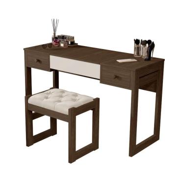 Imagem de Escrivaninha Penteadeira Com Espelho E Banqueta Luanda Fenix Legno-off White