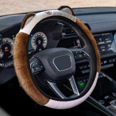 Imagem de HQRNYP Capa de volante de carro, protetor de volante, 38 cm, macio e macio, protetor automotivo antiderrapante elástico adorável com orelhas de gatinho adequado para a maioria dos veículos (branco +