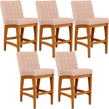 Imagem de Kit 05 Banquetas Baixa Cozinha Bancada Sala Jantar L02 Rosê