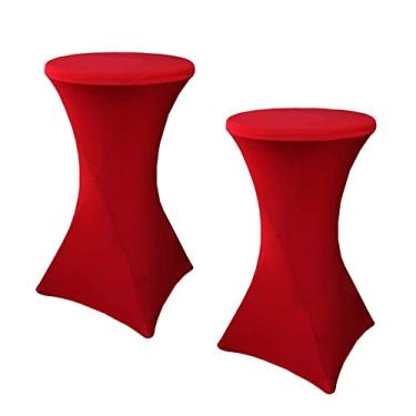 Imagem de Yahpetes- Capa para cadeira 2 peças toalha de mesa de coquetel redonda elastano lycra capa elástica toalha de mesa para mesa de bar, mesa de casamento, mesa de coquetel (vermelho, 32"x43")