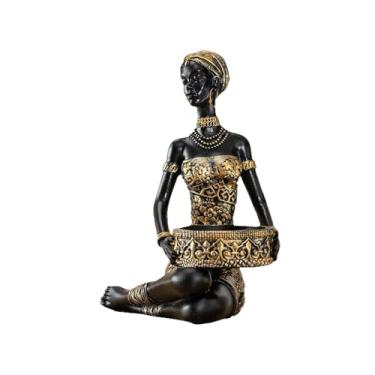 Imagem de MotiveTech Porta-chaves com escultura de africana negra tribal para mesa de hotel, café, loja ou quarto.