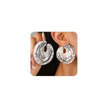 Imagem de Brinco feminino texturizado em espiral dourado grosso com pingente de gota redonda de metal irregular geométrico, despedida de solteiro, joia de formatura, Large, Metal, Sem pedra preciosa