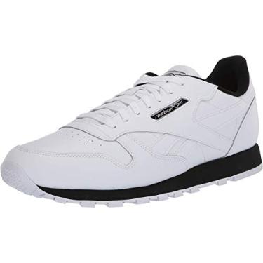 Imagem de Reebok Tênis masculino clássico de couro, branco/preto/prata metálico., 4