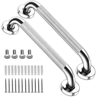 Imagem de Pacote com 2 alças antiderrapantes de 40,6 cm, barra de apoio de banheiro de aço inoxidável cromado, suporte de trilho de mão de segurança, banheiras e chuveiros para idosos com deficiência (prateado