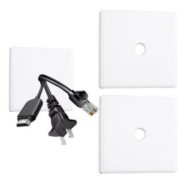 Imagem de UFURMATE 2 peças de placas de cobertura de cabo quadrado de plástico, placas de cabo autoadesivo de 1 gangue para rede de TV/cabo de alto-falantes (branco, 12 mm)
