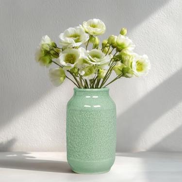 Imagem de Wancetang Vaso de cerâmica, vasos de flores verdes modernos de 22 cm para decoração de casa, mesa de jantar, entrada, sala de estar, banheiro, estante de livros, quarto, cozinha, manto, escritório