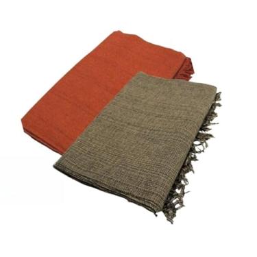 Imagem de Conjunto de mantas extragrandes para sofá (2 peças), dimensões 300 x 180 cm, material de algodão puro, com finalidades decorativas e protetoras. (TerraCota + Marrom Mesclado)