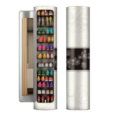 Imagem de Prateleira de sapatos giratória de 360° redonda com portas, sapateira redonda, torre, organizador de sapatos moderno (40 x 40 x 141 cm)