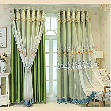 Imagem de Cortina blackout de camada dupla, bordado de renda mista com bordado de renda transparente, painel de saia drapeado, para quarto, sala de estar, cortina de deck duplo com isolamento térmico