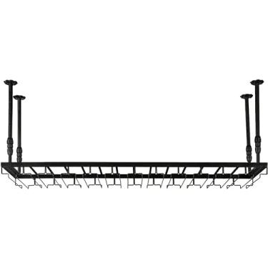 Imagem de Prateleira de teto industrial rústica de altura ajustável – perfeita para exibir conjuntos de vinho, livros e vasos de flores – Prateleiras penduradas para copos de vinho para decoração de bar