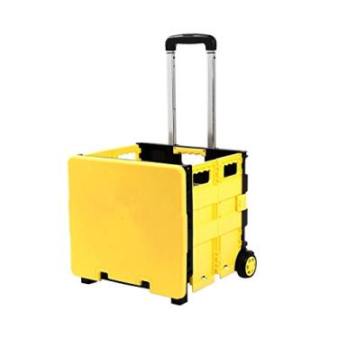 Imagem de Carrinho de compras utilitário Carrinho de compras de roda dobrável Caixa de armazenamento resistente Bota Supermercado Carrinho de mão Cesta de armazenamento de mercearia Carrinho de mercearia portátil para economizar espaço (cor: amarelo)