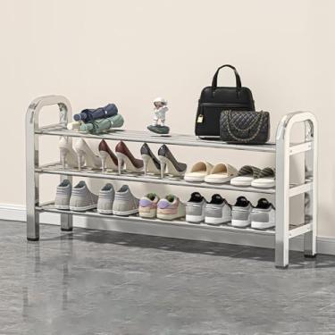 Imagem de sapateira com apoio para os pés, prateleiras de armazenamento de sapatos de malha laminada, sapateira para armário, entrada, corredor, quarto, sala de estar, banheiro, varanda, casa de banho