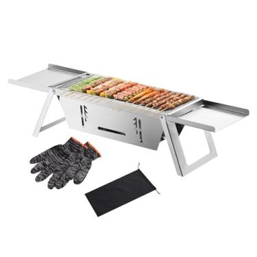 Imagem de Churrasqueira portátil a carvão dobrável, churrasqueira de acampamento a carvão – chapa de aço inoxidável, economia de espaço para varanda, trailer, acampamento, mesa, apartamento, bagagem, piquenique