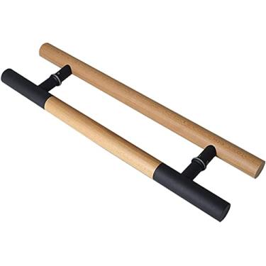 Imagem de Maçaneta de porta, conjunto de maçanetas resistentes, puxador de porta de celeiro deslizante, puxador de porta de vidro, barra de apoio com madeira maciça e instalação de trás para trás/prata B/80 cm