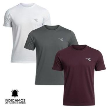 Imagem de Kit 3 Camisetas Diadora Small Logo Masculina - Bordô e Branco XGG-Masculino
