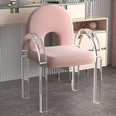 Imagem de Cadeira de jantar de cristal acrílico minimalista moderna para sala de estar, escritório, quarto e vestiário, superfície macia, banqueta transparente branca